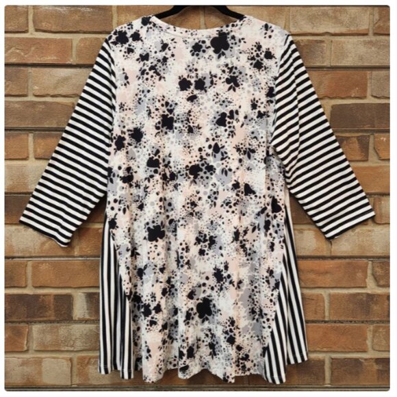 LOGO by Lori Goldstein Rayon 230 Top with Striped Sleeves Size XLarge - Picture 3 of 7